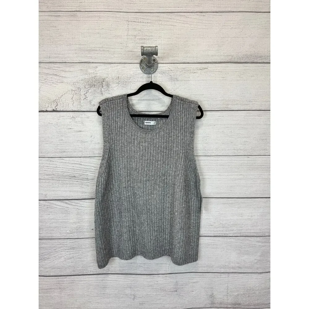 Sonoma Plus Size Gray Ribbed Knit Sleeveless Sweater Vest Size 3X